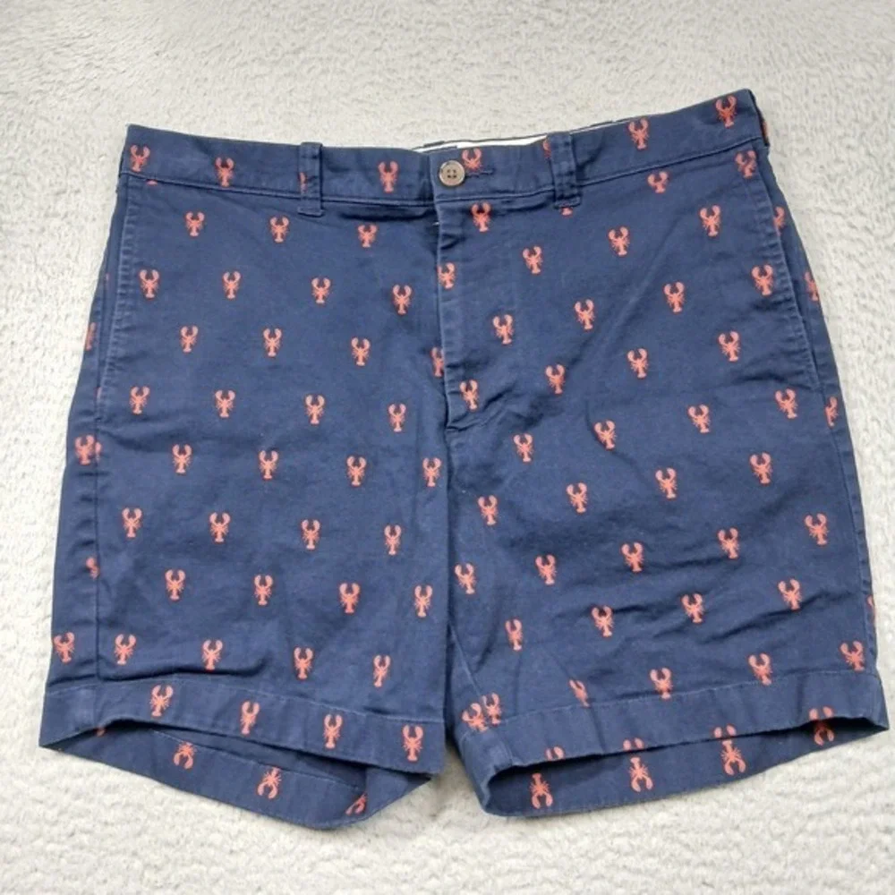 J.Crew Shorts Mens‎ 33 Navy Lobster Print Casual Chino 7 Inch Inseam